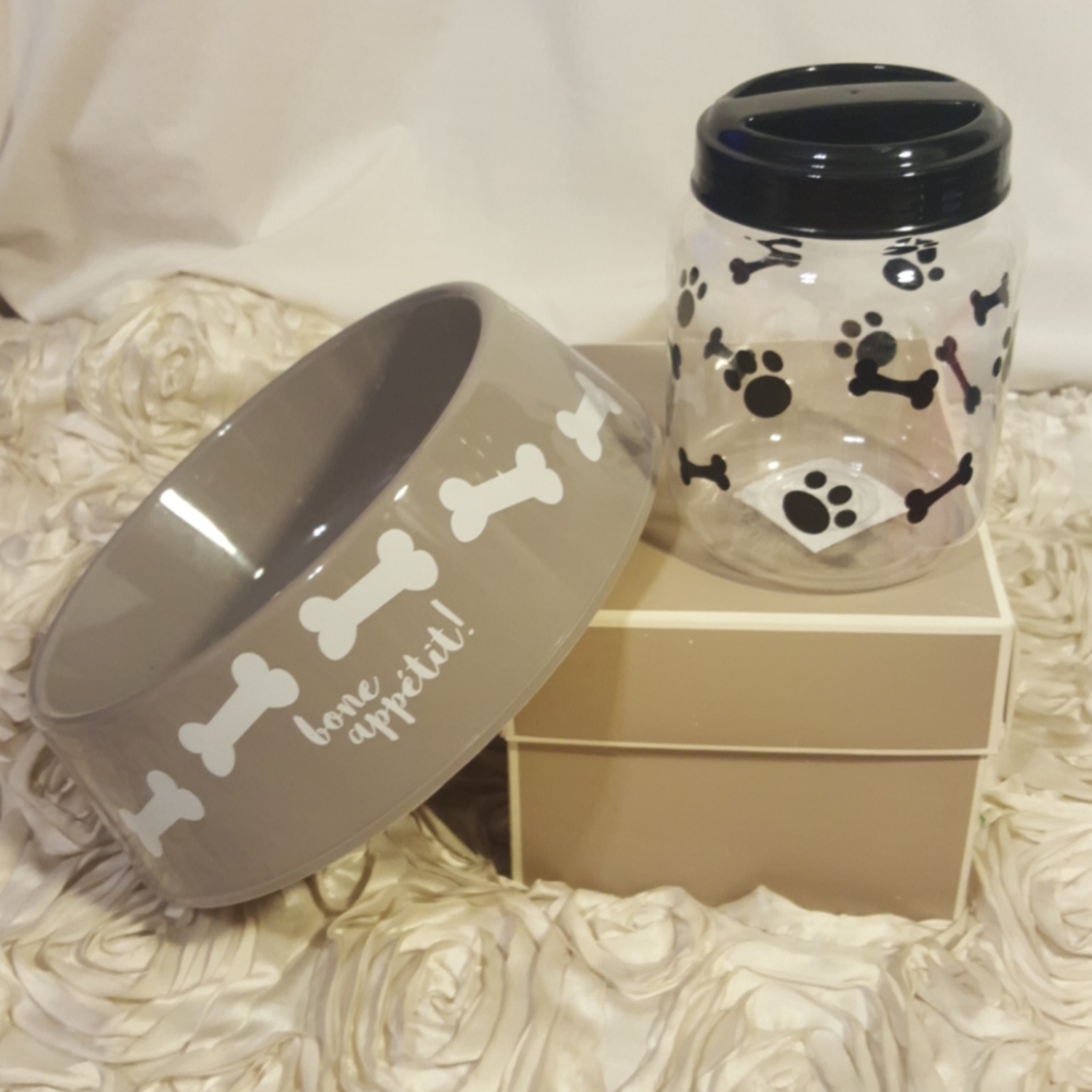 Pet Dog/Cat Bowl and Treat Jar Set - New.